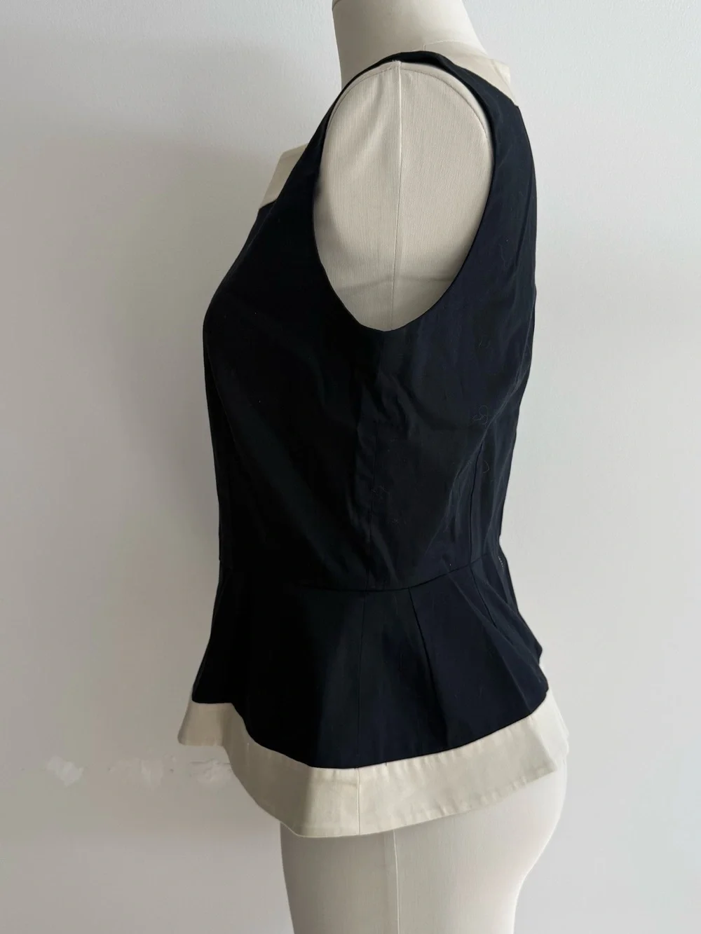 kate spade Black Sleeveless Peplum Top with Cream Trim
